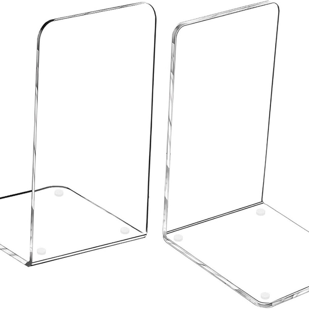 Clear Book Ends 2pcs, Acrylic Bookends for Shelves, Non-Slip Bookend Decorative